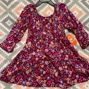 Wonder Nation Floral Kids Dress - Burgundy and Pink